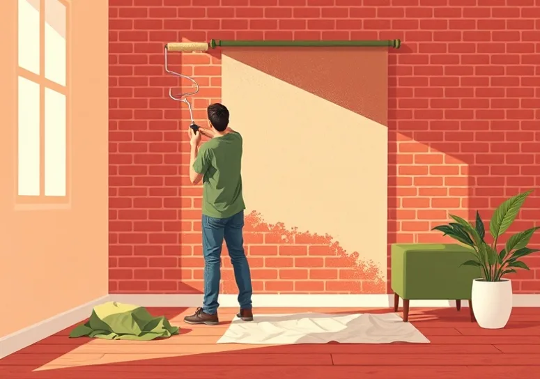 Peintre appliquant la peinture au rouleau sur un mur de salon